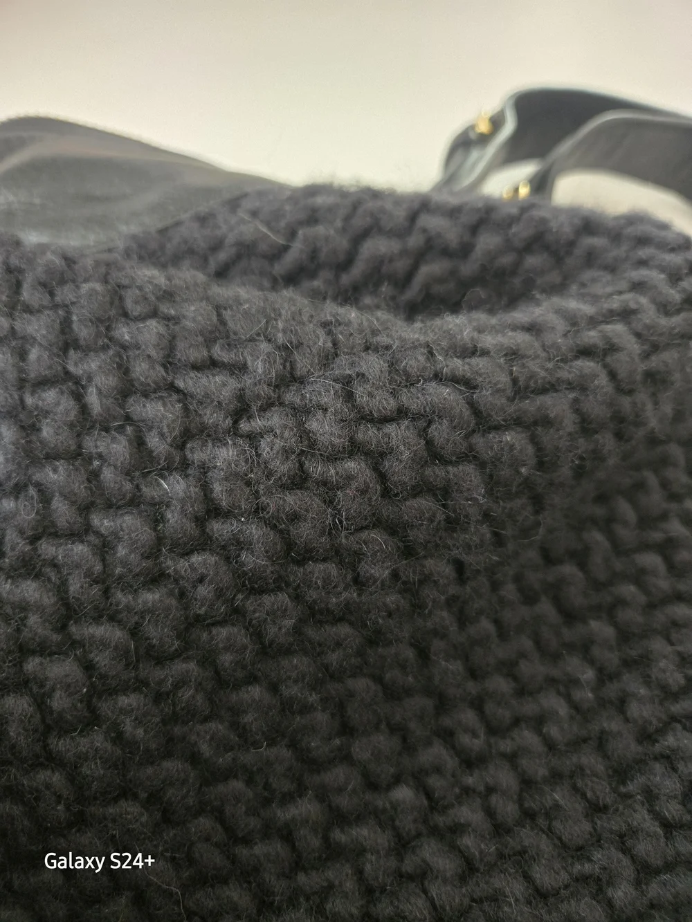 UGG Black Knit Leather Trim Hobo Satchel Bag